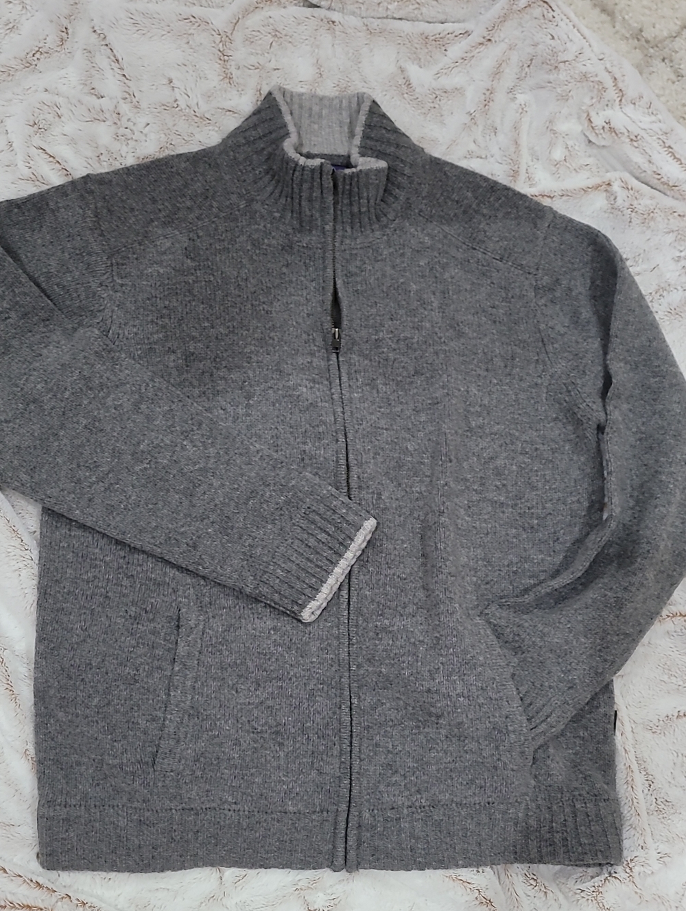 Patagonia Gray Lambswool Zip Sweater